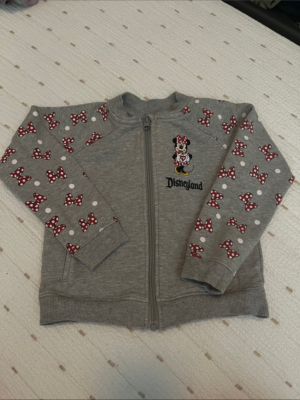 Disney Gray Kids Minnie Mouse Zip-Up Sweatshirt with Red Bow Print